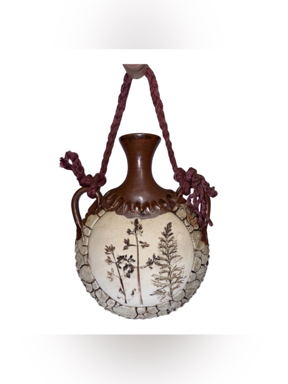 B Jarvie New Zealand Pottery Signed Etched Canteen With Decorative Rope